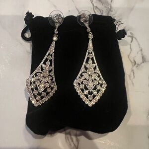 Crystal Diamond Rhinestone Drop Earrings Filigree Wedding Prom Formal